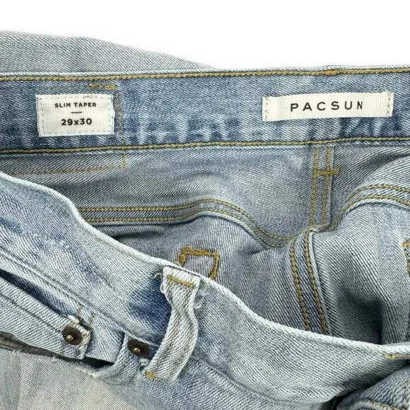 PacSun Mens Slim Fit Tapered Leg Light Ripped Distressed Jeans Light Wash 29x30* - Picture 12 of 13